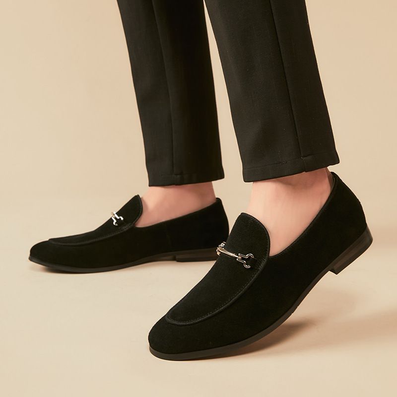 Ανδρικά Loafers Moccasin Nubuck Δερμάτινο Στρογγυλό Δάχτυλο - μαύρος