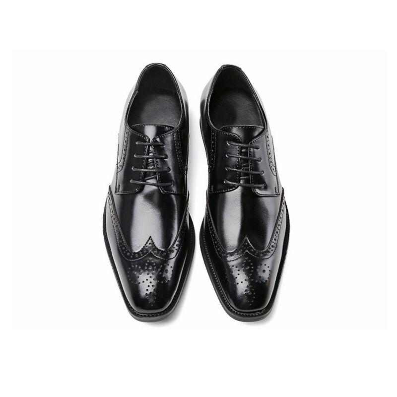 Ανδρικά Επίσημα Παπούτσια Brogue Lace Up Μυτερό Δέρμα Αγελάδας - μαύρος