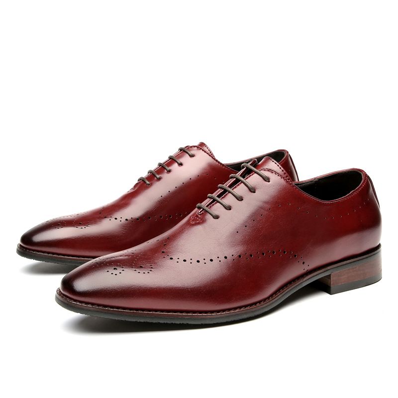 Ανδρικά Επίσημα Παπούτσια Oxford Brogue Ξύλινο Τακούνι Με Σκαλιστό Σμιλεμένο Δάχτυλο