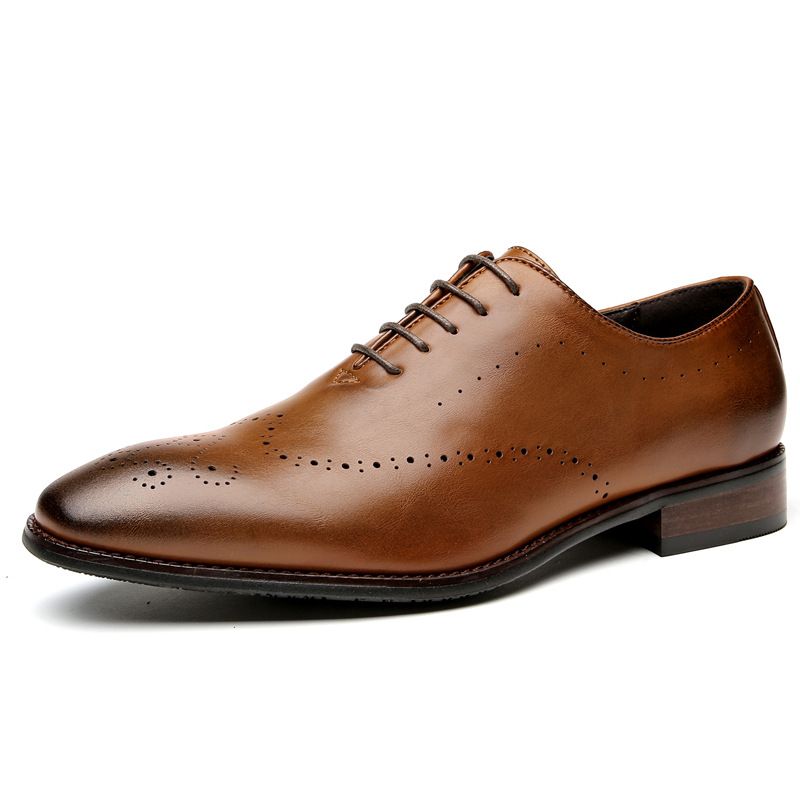 Ανδρικά Επίσημα Παπούτσια Oxford Brogue Ξύλινο Τακούνι Με Σκαλιστό Σμιλεμένο Δάχτυλο - κίτρινος