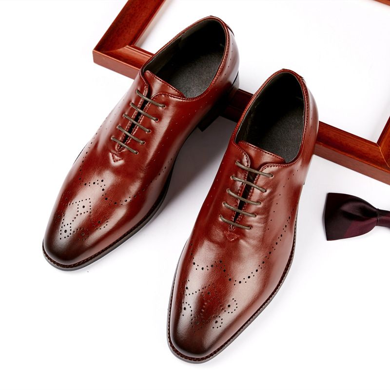 Ανδρικά Επίσημα Παπούτσια Oxford Brogue Ξύλινο Τακούνι Με Σκαλιστό Σμιλεμένο Δάχτυλο - το κόκκινο