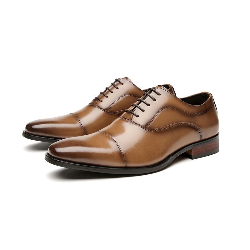 Ανδρικά Επίσημα Παπούτσια Oxford Cap Toe Δερμάτινο Ξύλινο Τακούνι