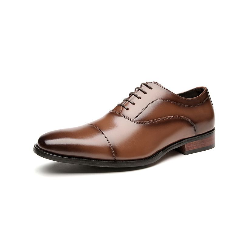 Ανδρικά Επίσημα Παπούτσια Oxford Cap Toe Δερμάτινο Ξύλινο Τακούνι - καστανός