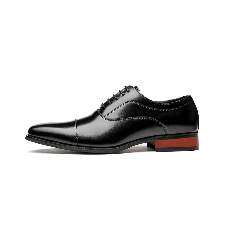 Ανδρικά Επίσημα Παπούτσια Oxford Cap Toe Δερμάτινο Ξύλινο Τακούνι - μαύρος