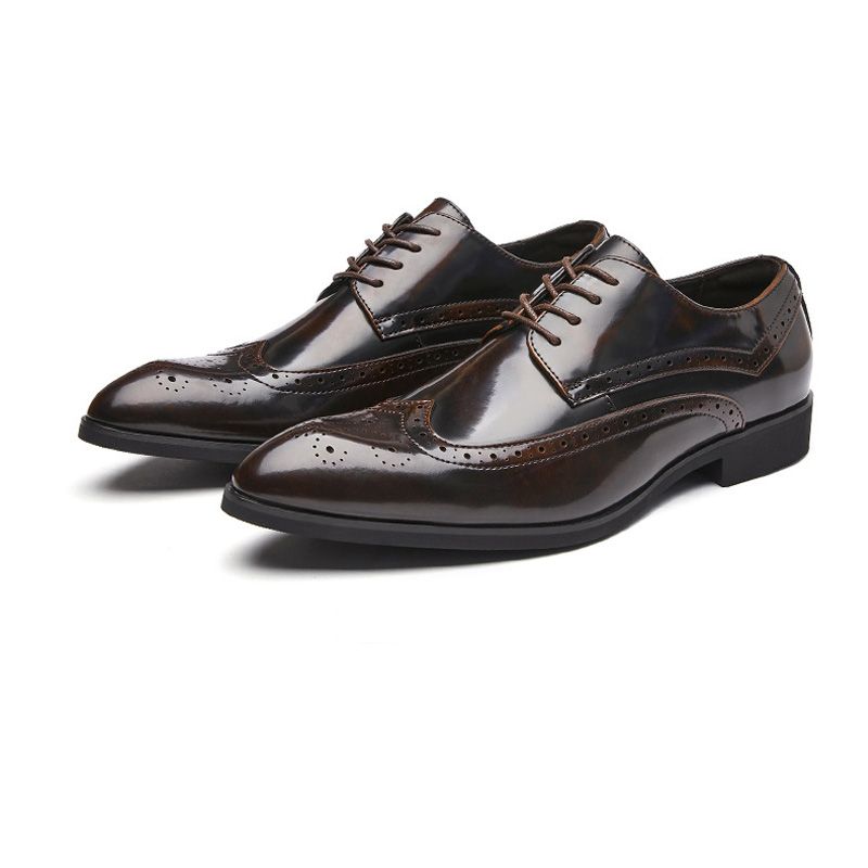 Ανδρικά Παπούτσια Derby Brogue Lace Up Δέρμα Αγελάδας Με Μυτερή Μαλακή Σόλα