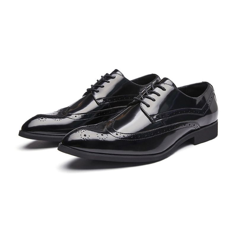 Ανδρικά Παπούτσια Derby Brogue Lace Up Δέρμα Αγελάδας Με Μυτερή Μαλακή Σόλα - μαύρος