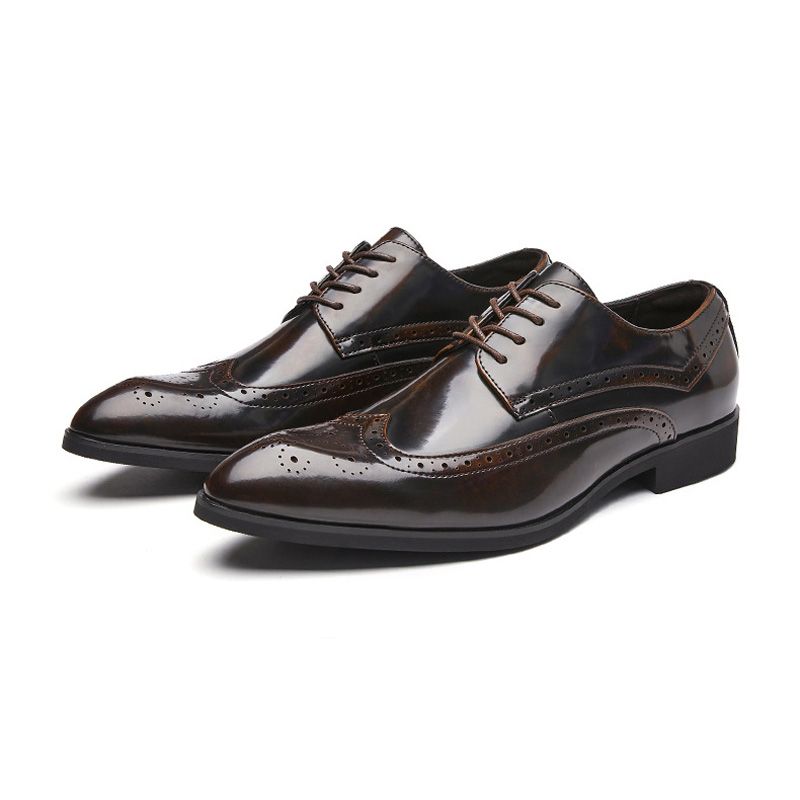 Ανδρικά Παπούτσια Derby Brogue Lace Up Δέρμα Αγελάδας Με Μυτερή Μαλακή Σόλα - καστανός