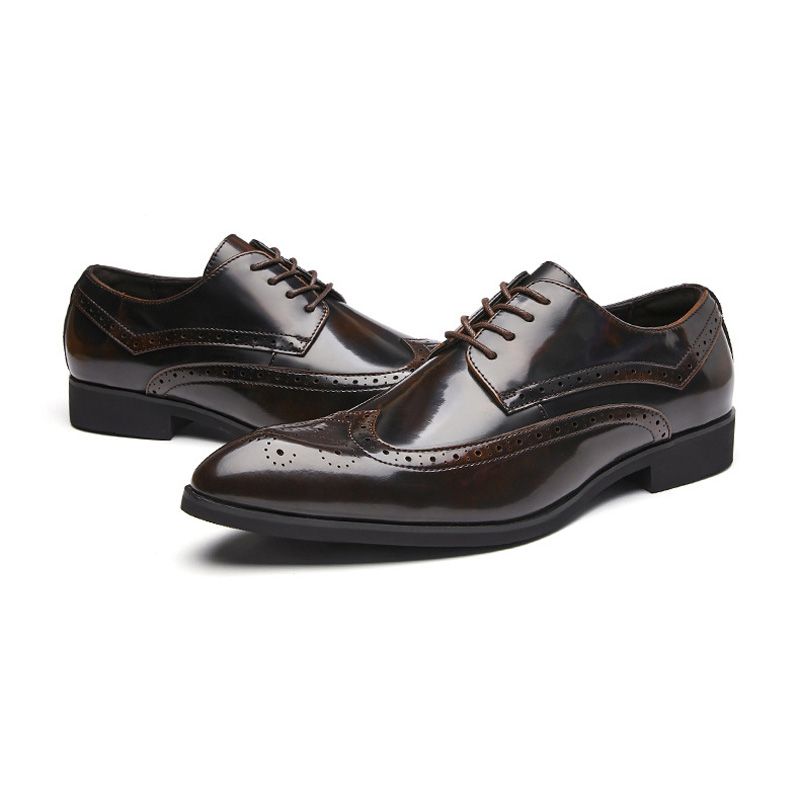 Ανδρικά Παπούτσια Derby Brogue Lace Up Δέρμα Αγελάδας Με Μυτερή Μαλακή Σόλα - καστανός