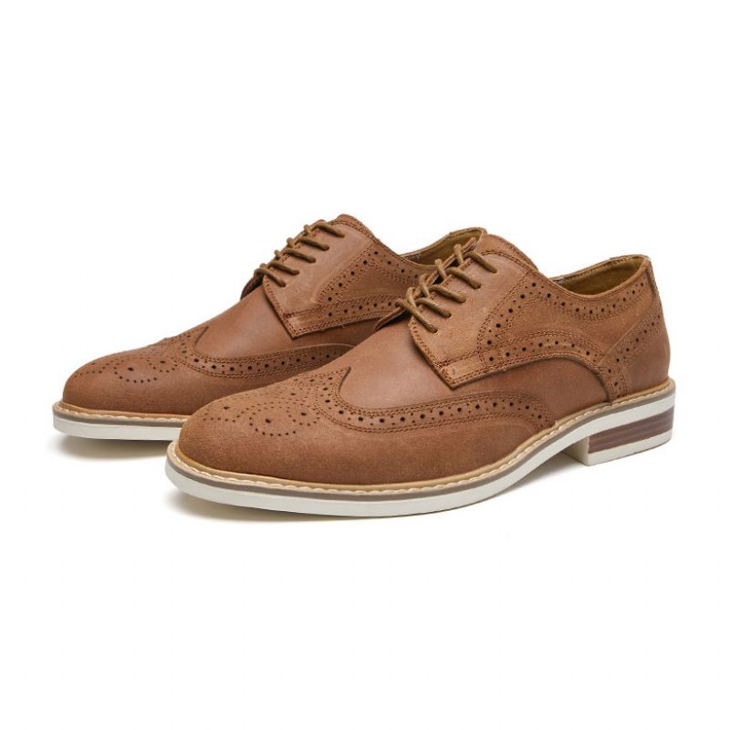 Ανδρικά Παπούτσια Φόρεμα Brogue Suede Cow Leather Retro Derby Shoes Round Toe