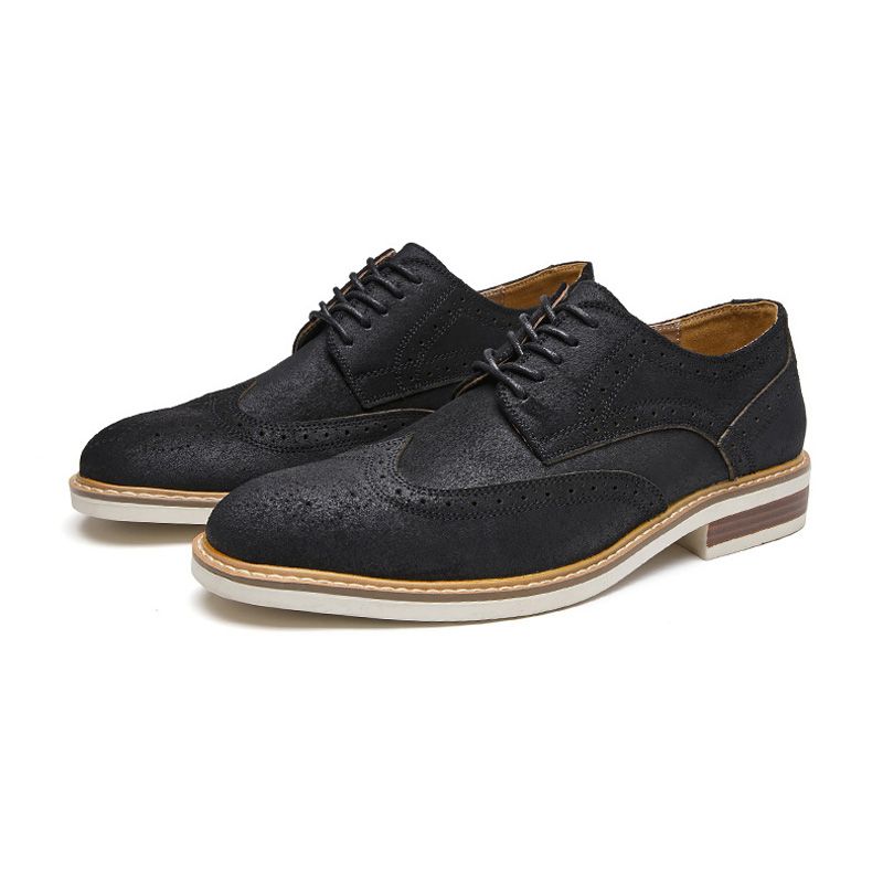 Ανδρικά Παπούτσια Φόρεμα Brogue Suede Cow Leather Retro Derby Shoes Round Toe - μαύρος