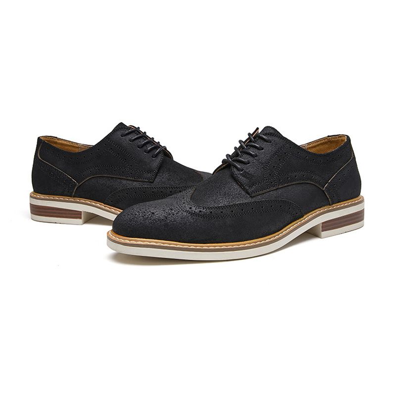 Ανδρικά Παπούτσια Φόρεμα Brogue Suede Cow Leather Retro Derby Shoes Round Toe - μαύρος