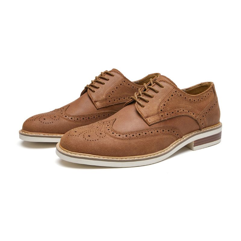 Ανδρικά Παπούτσια Φόρεμα Brogue Suede Cow Leather Retro Derby Shoes Round Toe - καστανός