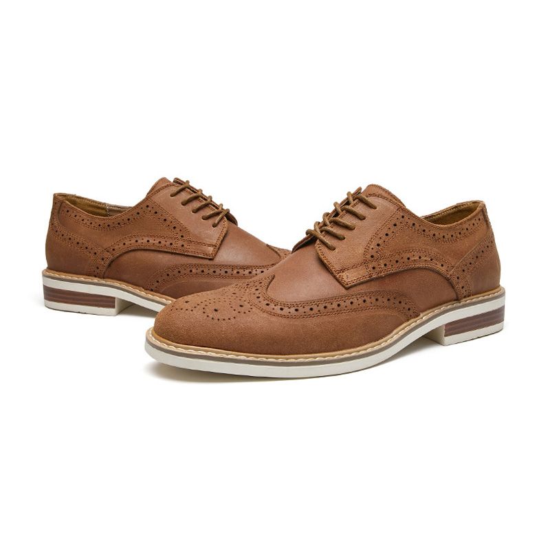 Ανδρικά Παπούτσια Φόρεμα Brogue Suede Cow Leather Retro Derby Shoes Round Toe - καστανός