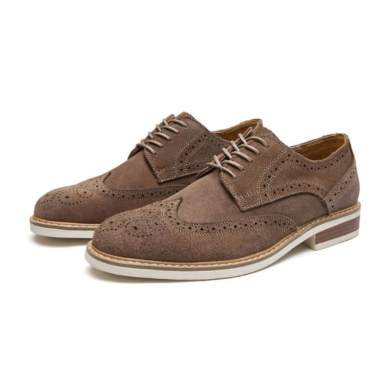 Ανδρικά Παπούτσια Φόρεμα Brogue Suede Cow Leather Retro Derby Shoes Round Toe - γκρί