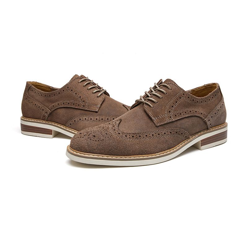 Ανδρικά Παπούτσια Φόρεμα Brogue Suede Cow Leather Retro Derby Shoes Round Toe - γκρί