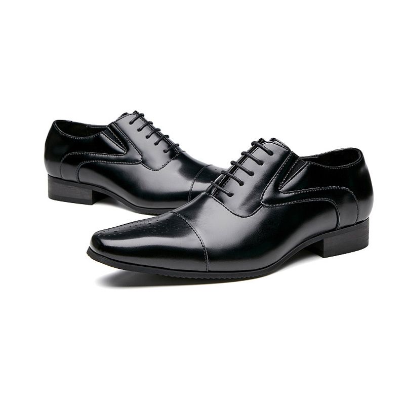 Ανδρικά Παπούτσια Φόρεμα Oxford 5-eyelet Cow Leather Square Toe - μαύρος