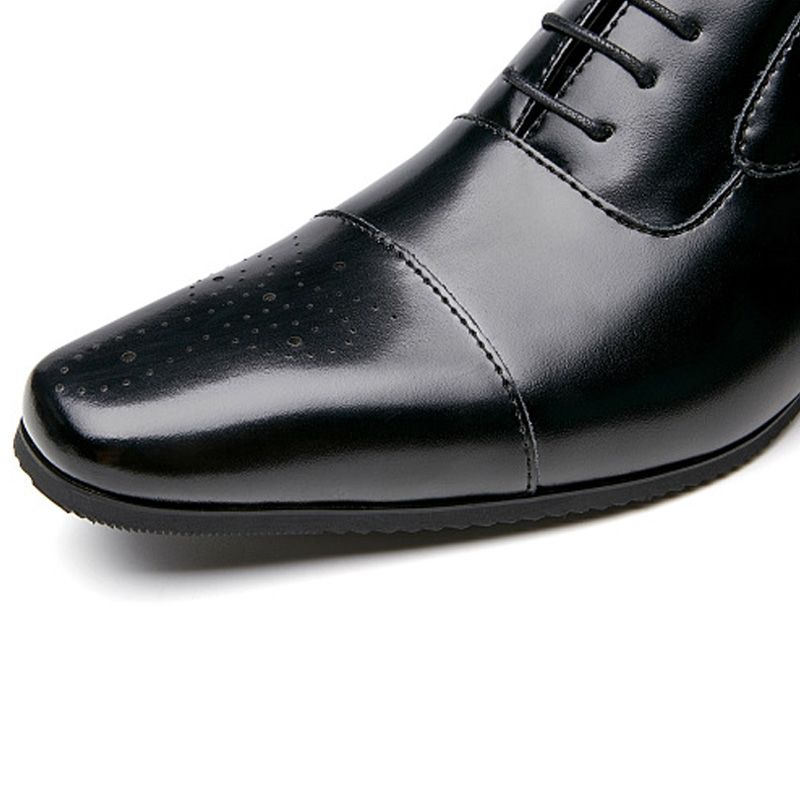 Ανδρικά Παπούτσια Φόρεμα Oxford 5-eyelet Cow Leather Square Toe - μαύρος