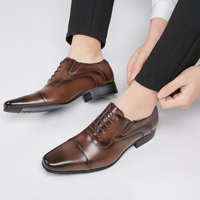 Ανδρικά Παπούτσια Φόρεμα Oxford 5-eyelet Cow Leather Square Toe - καστανός