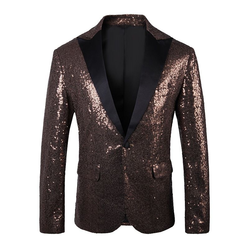 Ανδρικό Blazer Sport Coat Sequin Metal Decoration Color Block One Buttons Μεγάλο Μέγεθος