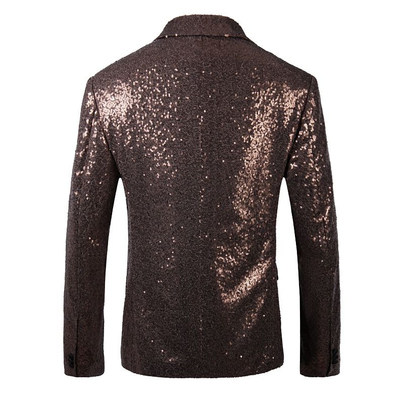 Ανδρικό Blazer Sport Coat Sequin Metal Decoration Color Block One Buttons Μεγάλο Μέγεθος - καστανός