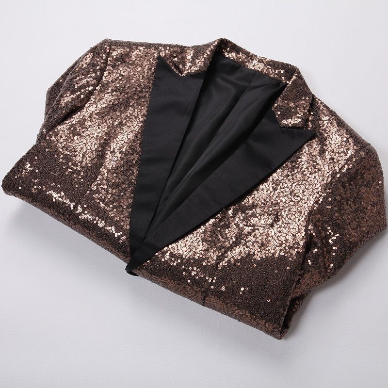 Ανδρικό Blazer Sport Coat Sequin Metal Decoration Color Block One Buttons Μεγάλο Μέγεθος - καστανός