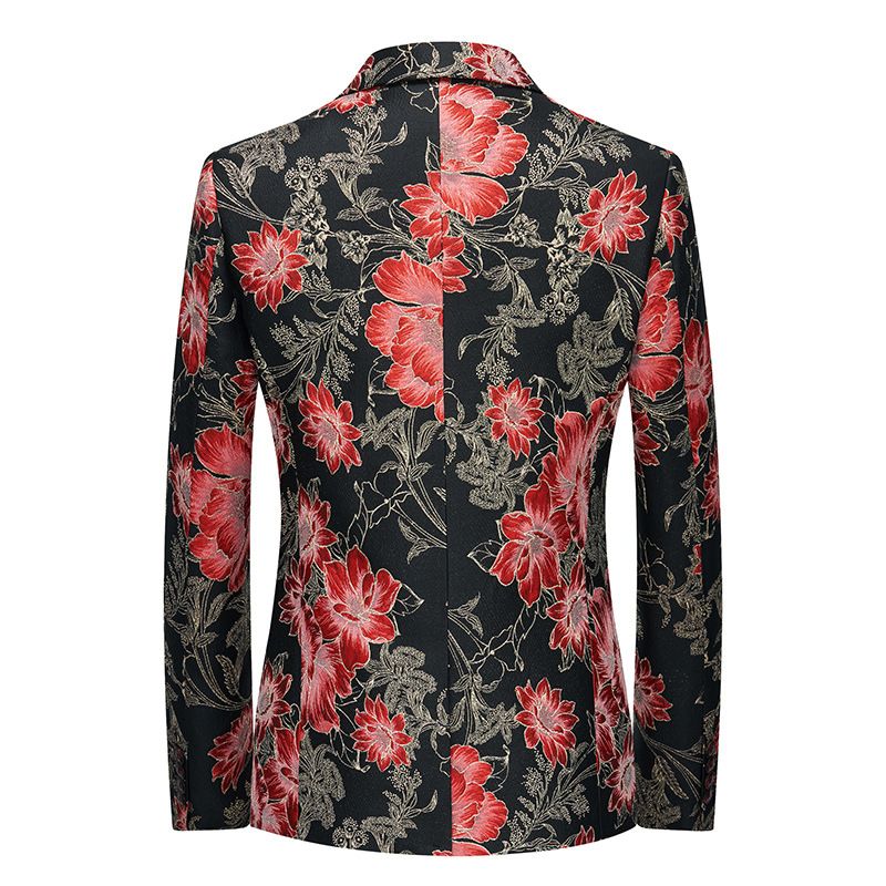 Ανδρικό Blazer Sport Coat Βοτανικό Σχέδιο Floral Pattern One Buttons Μεγάλο Μέγεθος - το κόκκινο