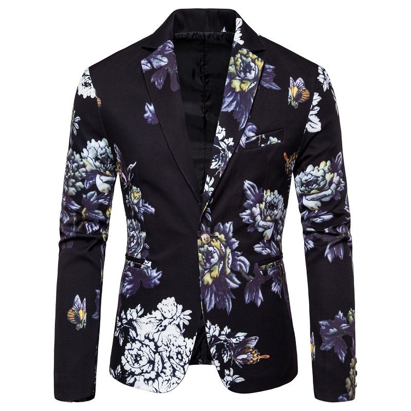 Ανδρικό Blazer Sport Παλτό Πέτο Φυτό Floral Pattern One Buttons Slim