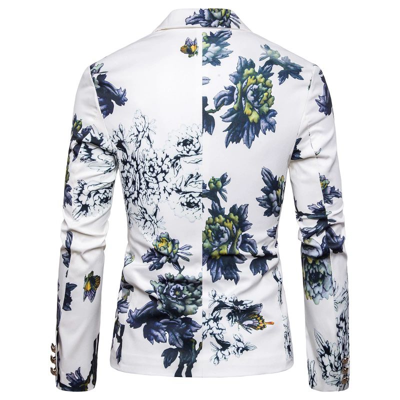 Ανδρικό Blazer Sport Παλτό Πέτο Φυτό Floral Pattern One Buttons Slim - άσπρο