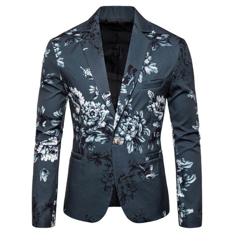 Ανδρικό Blazer Sport Παλτό Πέτο Φυτό Floral Pattern One Buttons Slim - πράσινος