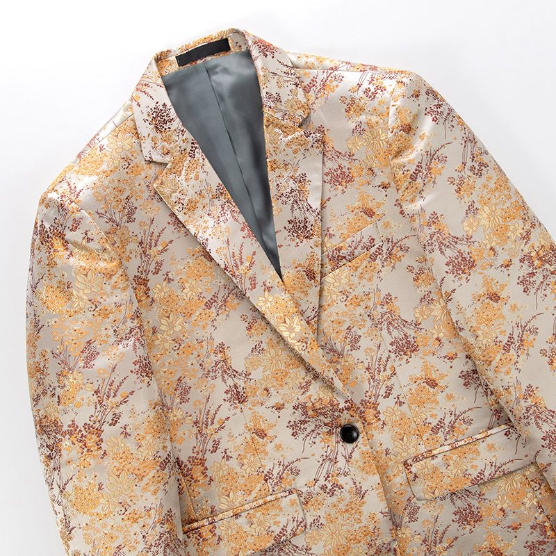 Ανδρικό Αθλητικό Παλτό Blazer One Buttons Business Modern Floral Pattern Μεγάλο Μέγεθος - Χρυσαφένιος