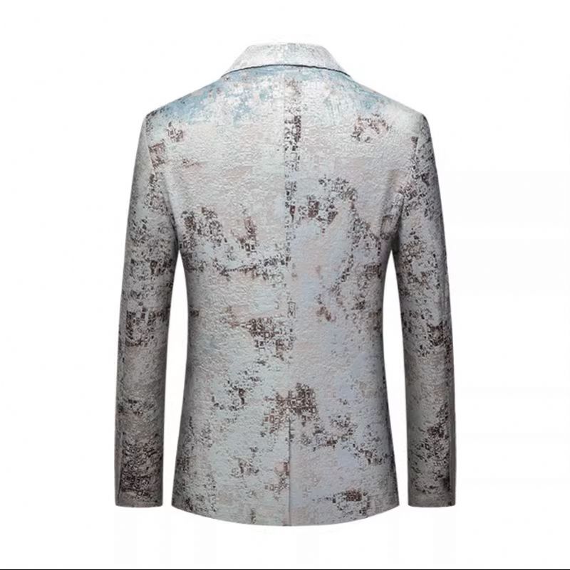 Ανδρικό Αθλητικό Παλτό Blazer One Buttons Business Modern Floral Pattern Μεγάλο Μέγεθος - ασήμι