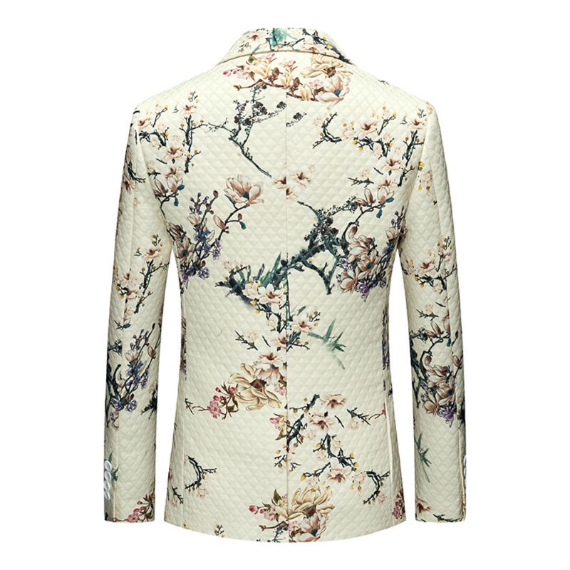 Ανδρικό Παλτό Blazer Sport Slim Floral Pattern Botanical One Buttons - Μπεζ