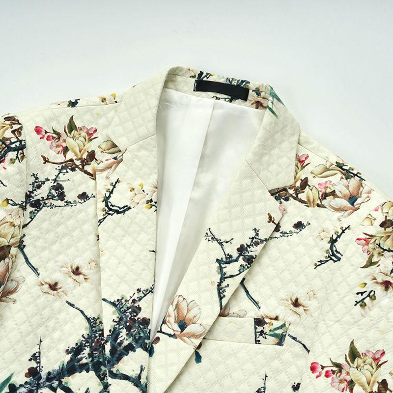 Ανδρικό Παλτό Blazer Sport Slim Floral Pattern Botanical One Buttons - Μπεζ