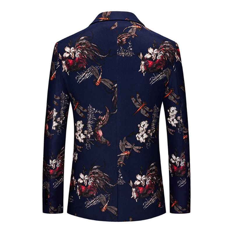 Ανδρικό Παλτό Blazer Sport Slim Floral Pattern Botanical One Buttons - μπλε