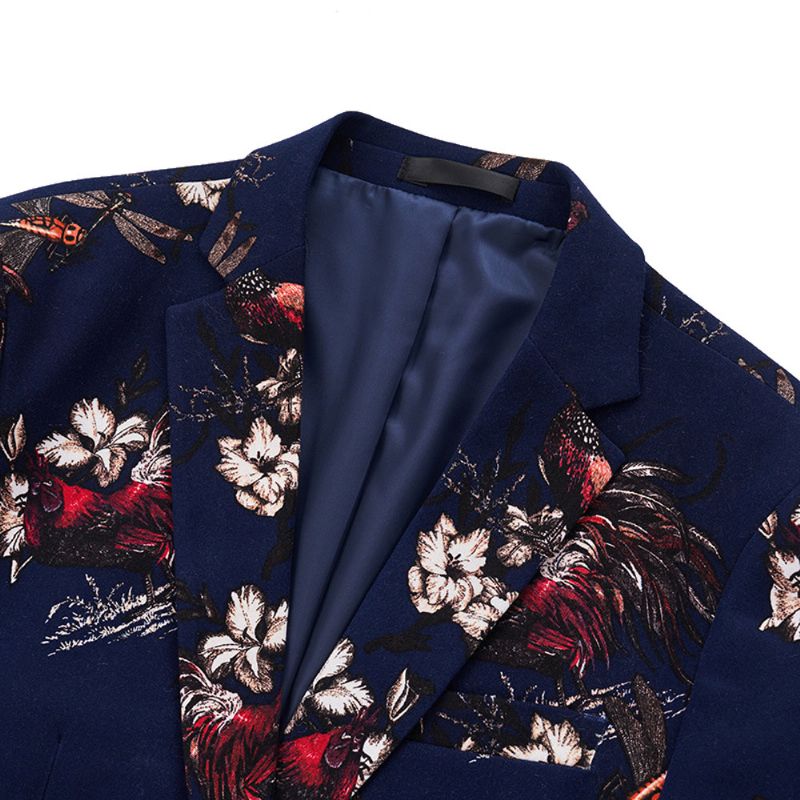 Ανδρικό Παλτό Blazer Sport Slim Floral Pattern Botanical One Buttons - μπλε