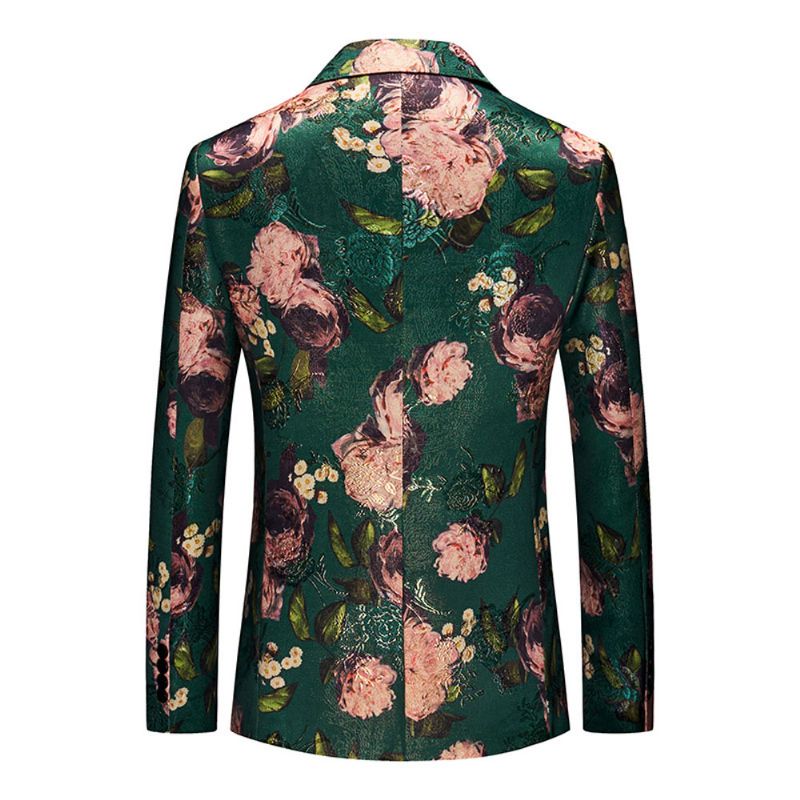 Ανδρικό Παλτό Blazer Sport Slim Floral Pattern Botanical One Buttons - πράσινος