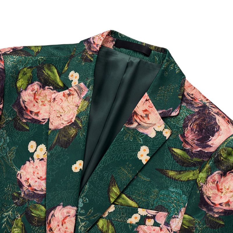 Ανδρικό Παλτό Blazer Sport Slim Floral Pattern Botanical One Buttons - πράσινος