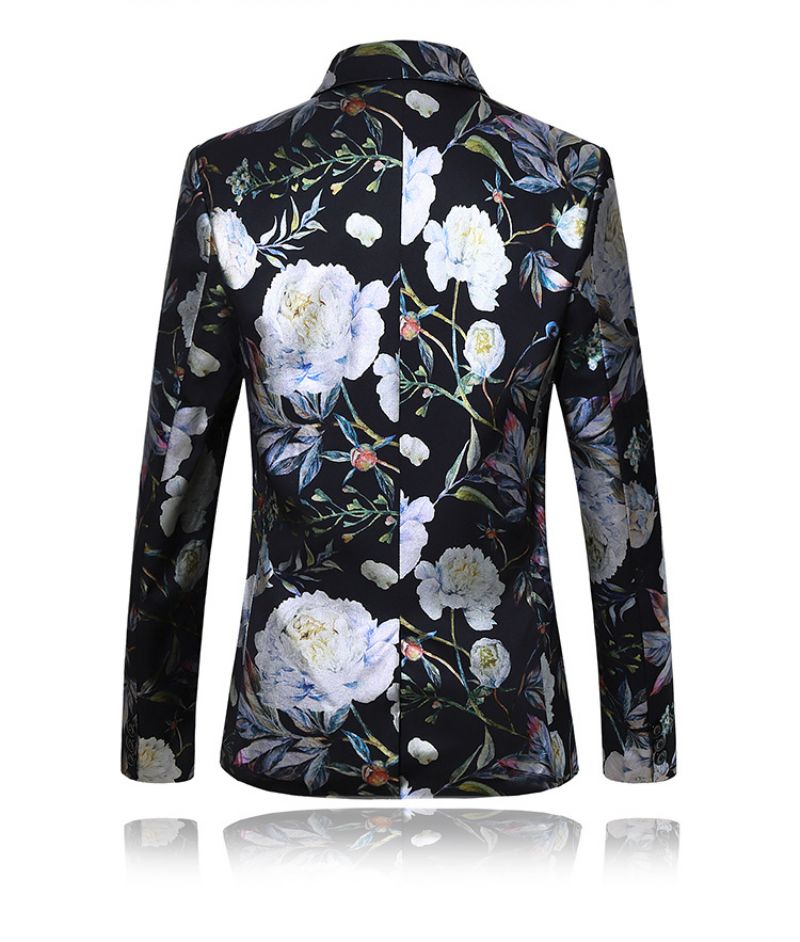 Ανδρικό Παλτό Blazer Sport Slim Plant Flower Pattern One Button - μπλε