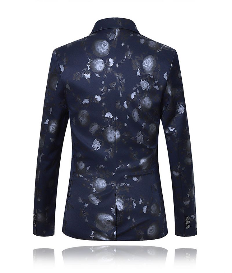 Ανδρικό Παλτό Blazer Sport Slim Plant Flower Pattern One Button - Σκούρο μπλε