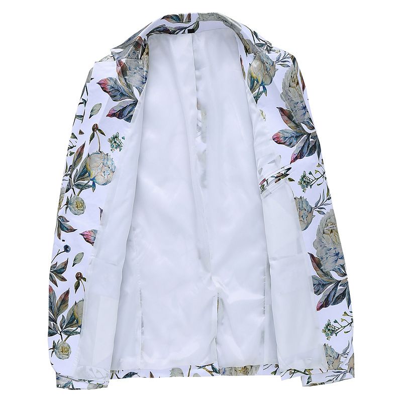 Ανδρικό Παλτό Blazer Sport Slim Plant Flower Pattern One Button - άσπρο